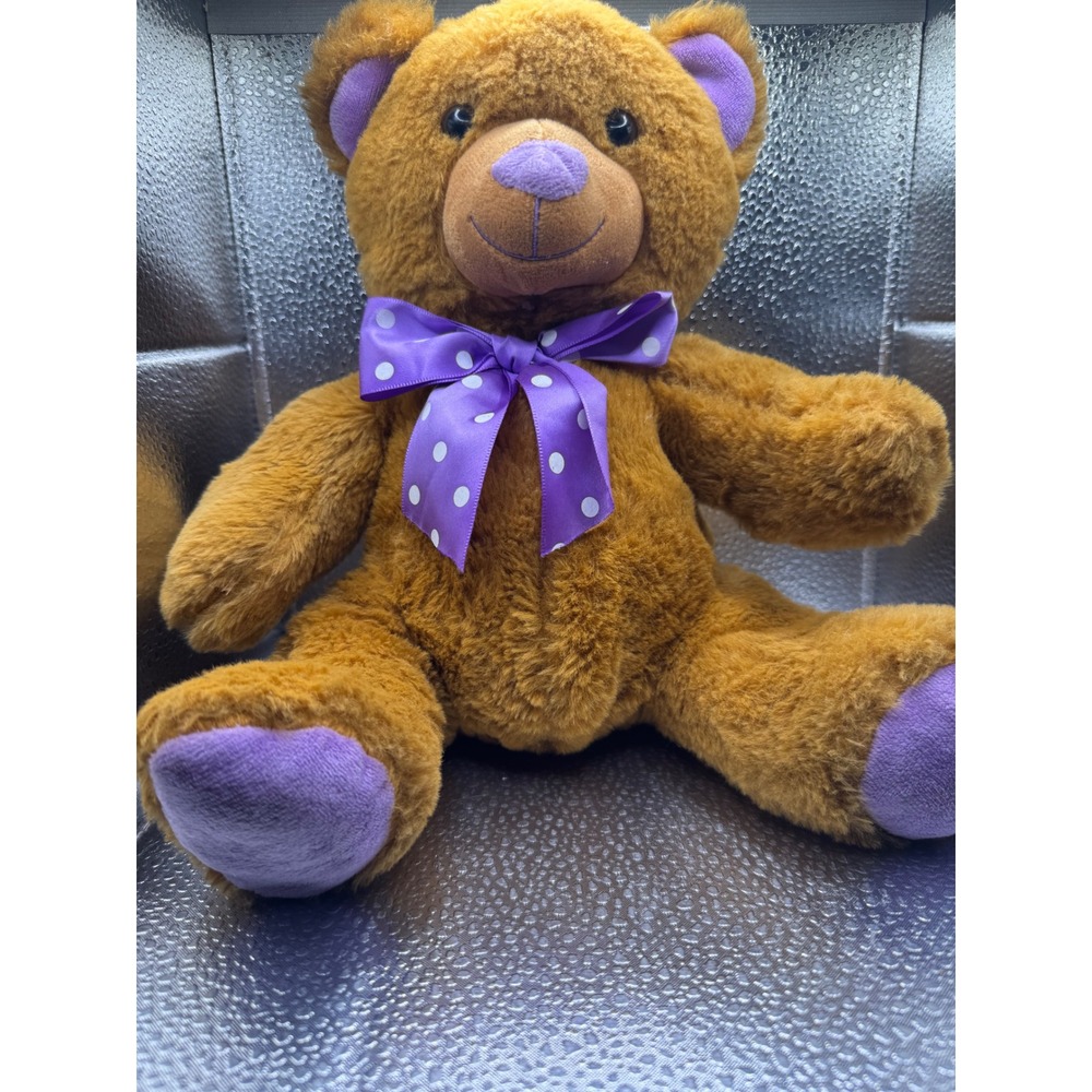 Homerbest Brown Teddy Bear Plush Purple Accents Polka Dot Bow Stuffed Animal